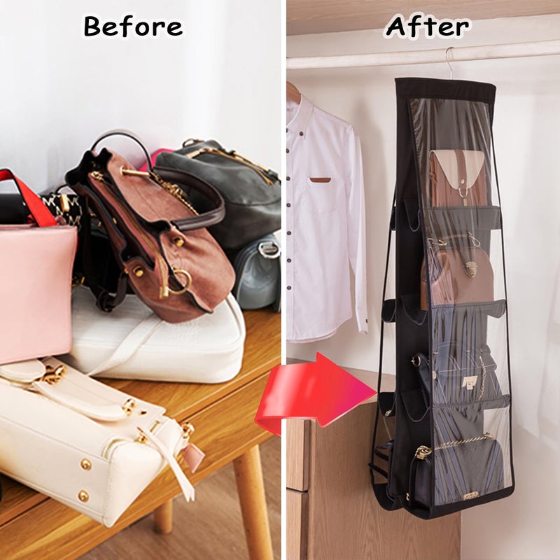 AARAINBOW 1 Pack Hanging Handbag Purse Organizer for Closet, Womens Purse Storage Organizers, Hand bag Organizer Holder, Wardrobe Purse Organizer 8 Pockets Space Saving 41 L x 13.5W (B-Black) - Image 5